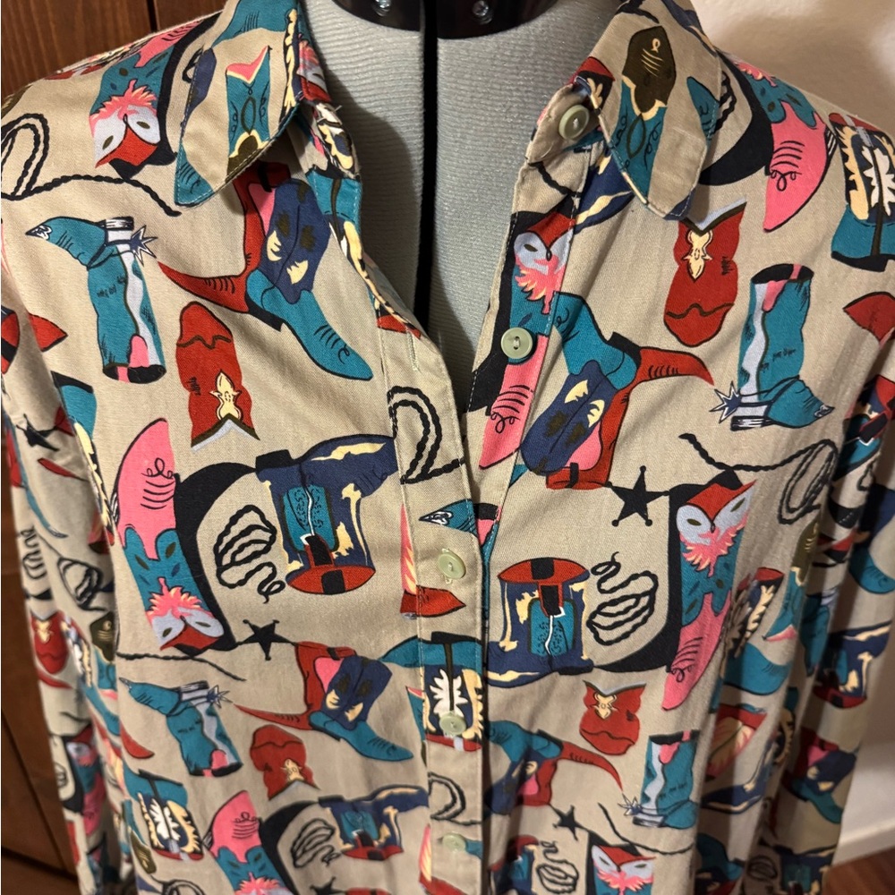 Vintage Woolrich Novelty Western Cowboy Boots Print Button Up Shirt - Picture 8 of 11